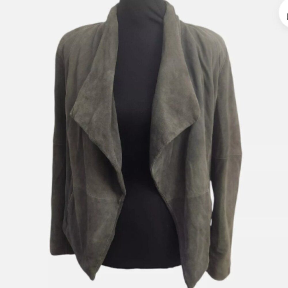 Joie Olivine Goat Suede Jacket Olive Green Gray Medium Drape Open Front
